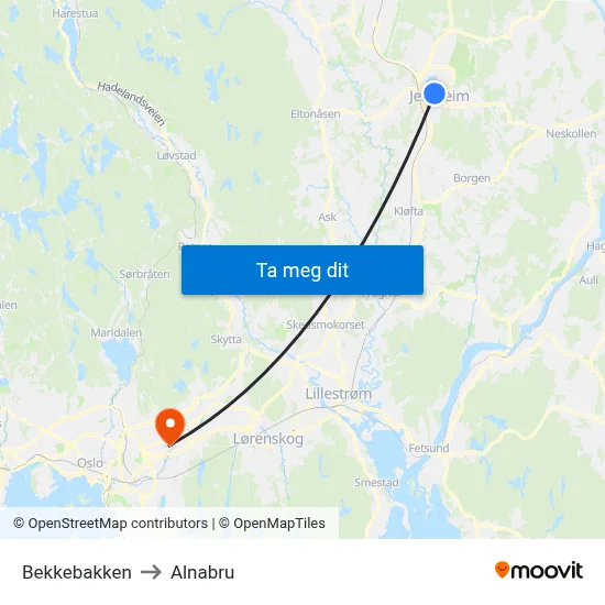 Bekkebakken to Alnabru map