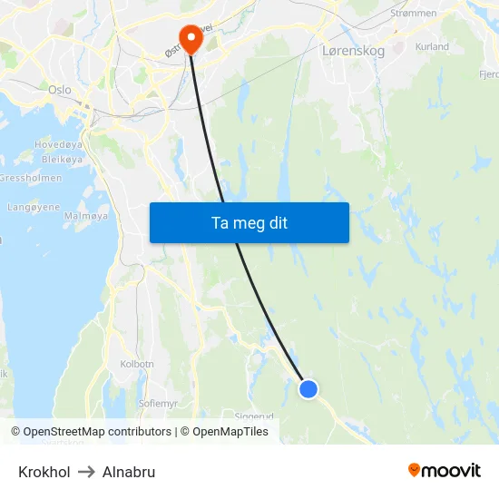 Krokhol to Alnabru map