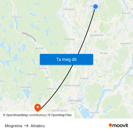 Mogreina to Alnabru map