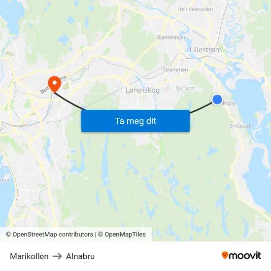 Marikollen to Alnabru map