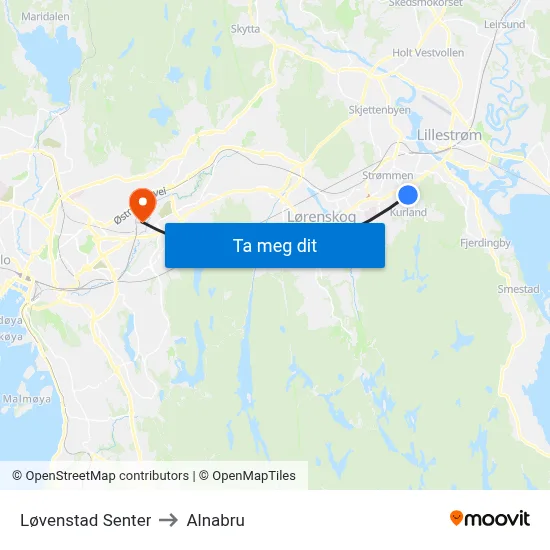 Løvenstad Senter to Alnabru map