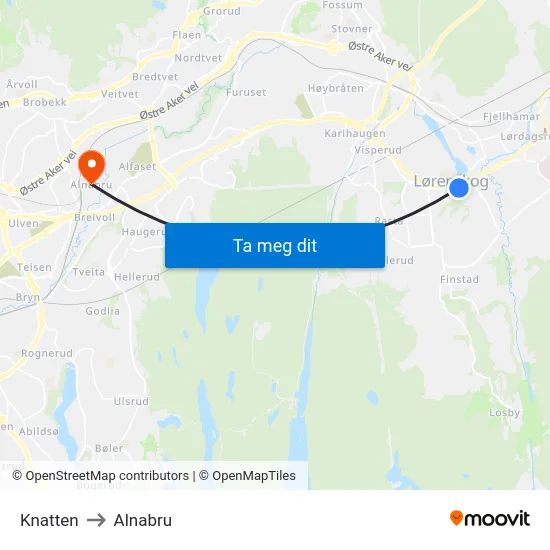 Knatten to Alnabru map