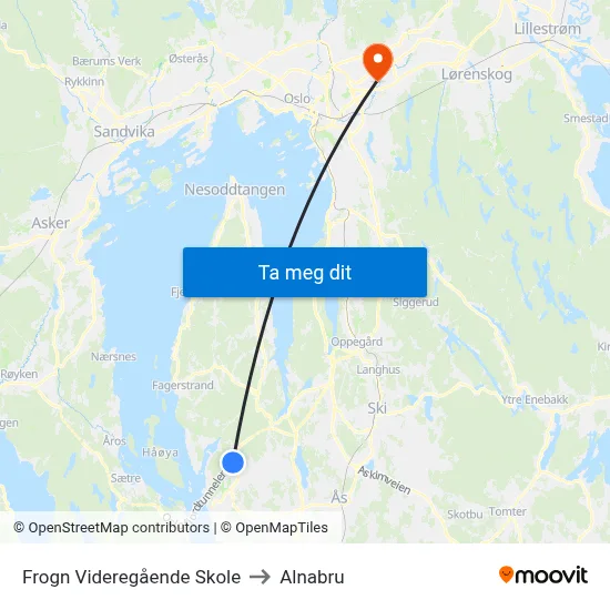 Frogn Videregående Skole to Alnabru map