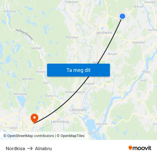 Nordkisa to Alnabru map