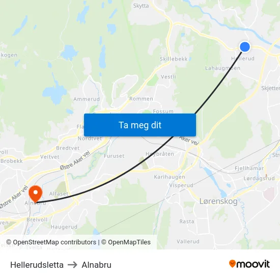 Hellerudsletta to Alnabru map