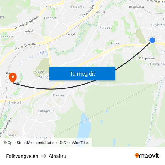 Folkvangveien to Alnabru map