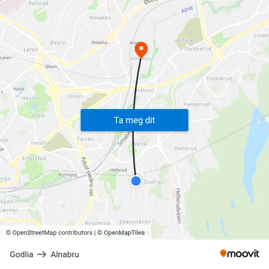 Godlia to Alnabru map