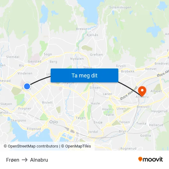 Frøen to Alnabru map