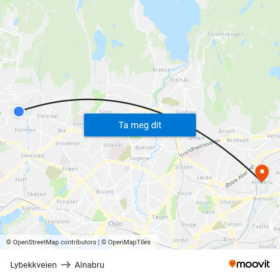 Lybekkveien to Alnabru map
