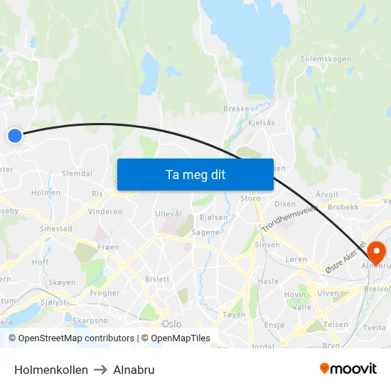 Holmenkollen to Alnabru map