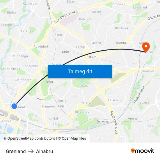 Grønland to Alnabru map
