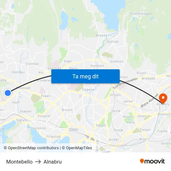 Montebello to Alnabru map