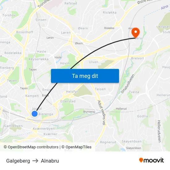 Galgeberg to Alnabru map