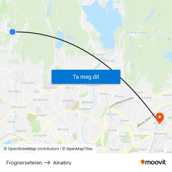 Frognerseteren to Alnabru map