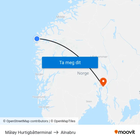 Måløy Hurtigbåtterminal to Alnabru map