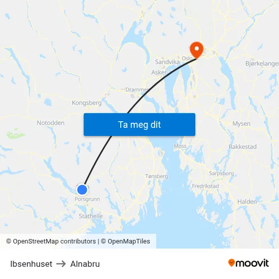 Ibsenhuset to Alnabru map