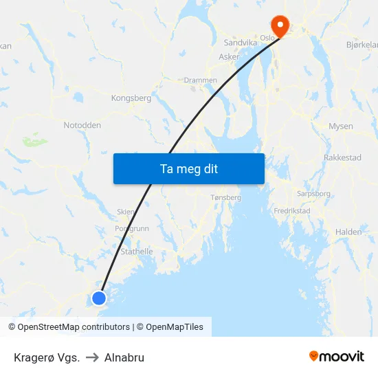 Kragerø Vgs. to Alnabru map