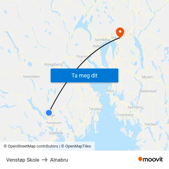 Venstøp Skole to Alnabru map