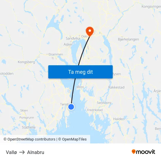 Vallø to Alnabru map