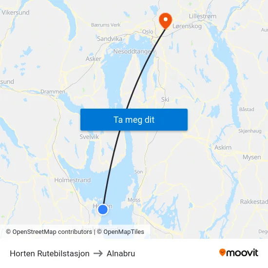Horten Rutebilstasjon to Alnabru map