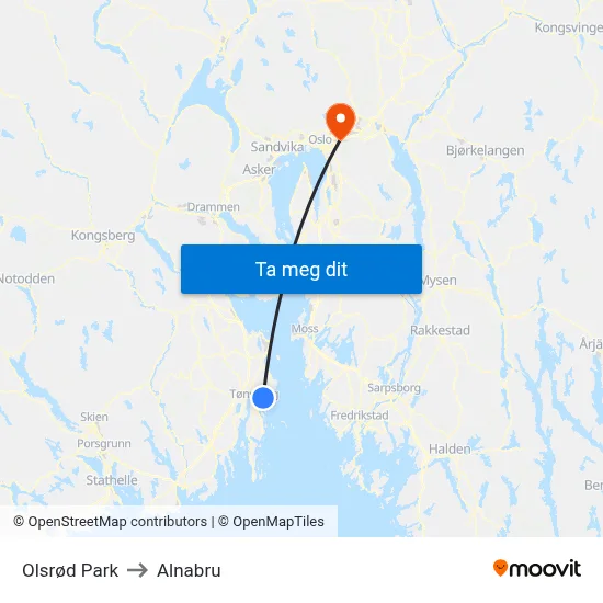Olsrød Park to Alnabru map