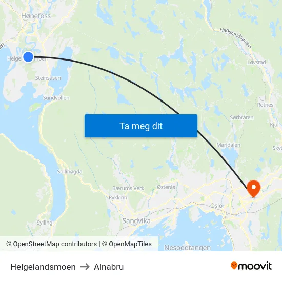 Helgelandsmoen to Alnabru map