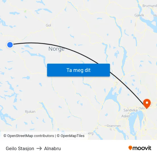 Geilo Stasjon to Alnabru map