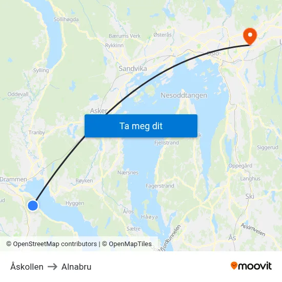 Åskollen to Alnabru map