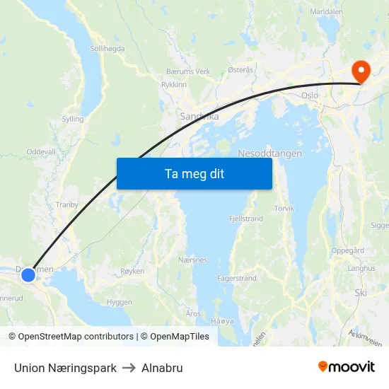 Union Næringspark to Alnabru map