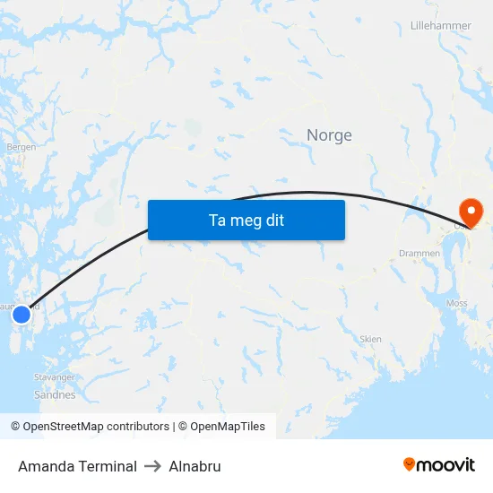 Amanda Terminal to Alnabru map
