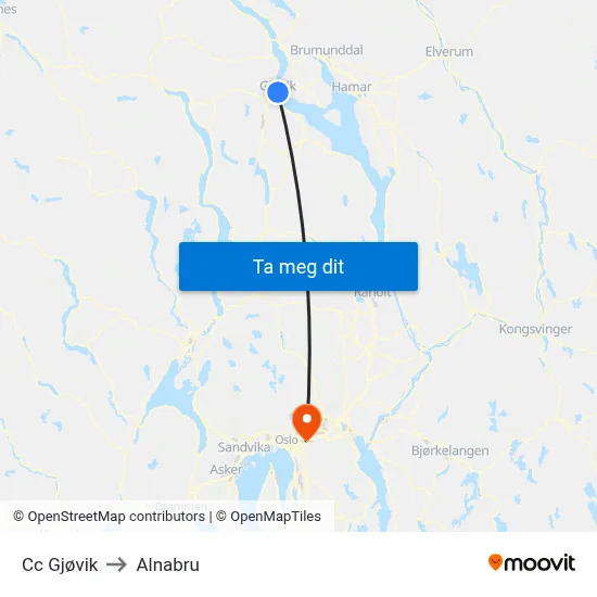 Cc Gjøvik to Alnabru map