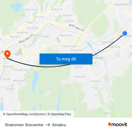 Strømmen Storsenter to Alnabru map