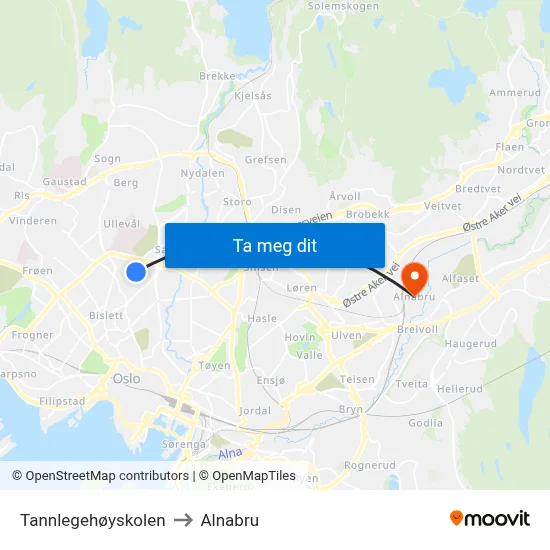 Tannlegehøyskolen to Alnabru map