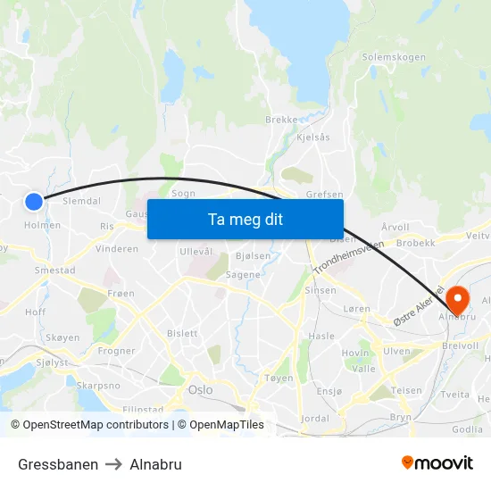 Gressbanen to Alnabru map