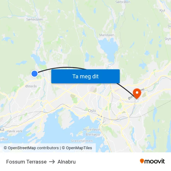 Fossum Terrasse to Alnabru map