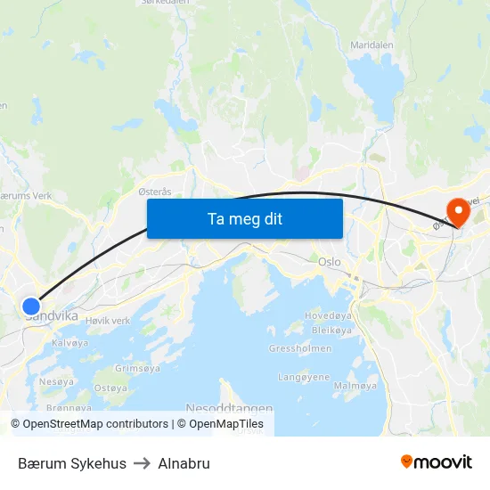 Bærum Sykehus to Alnabru map