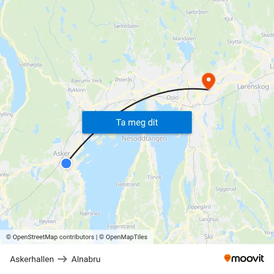Askerhallen to Alnabru map