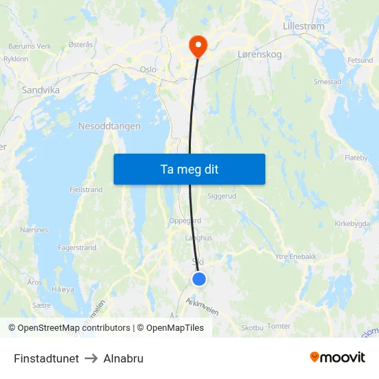 Finstadtunet to Alnabru map