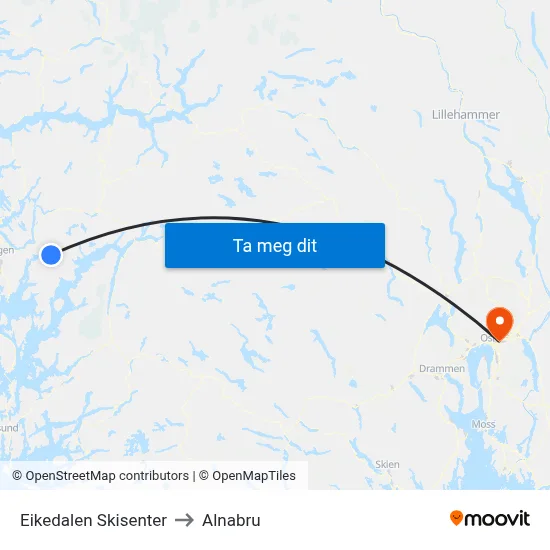 Eikedalen Skisenter to Alnabru map