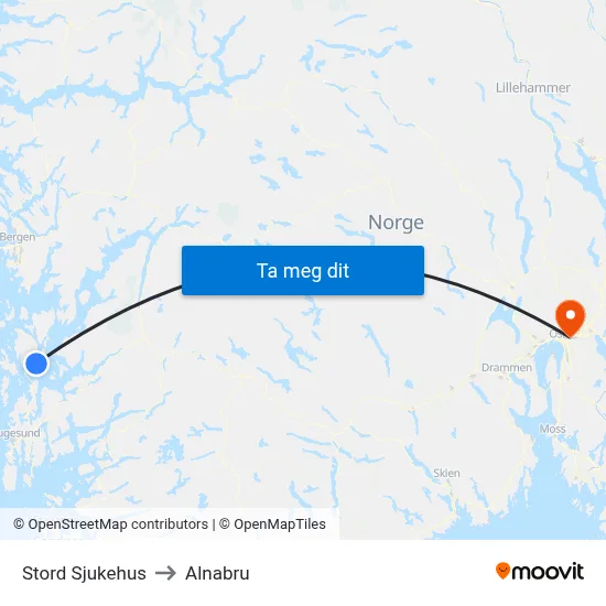 Stord Sjukehus to Alnabru map