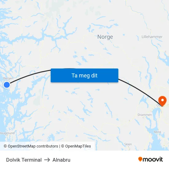 Dolvik Terminal to Alnabru map