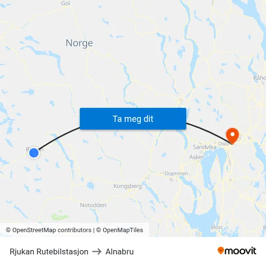Rjukan Rutebilstasjon to Alnabru map