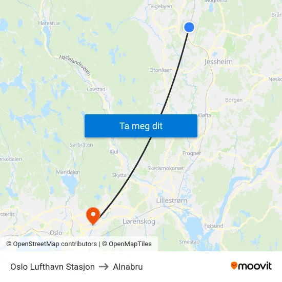 Oslo Lufthavn Stasjon to Alnabru map