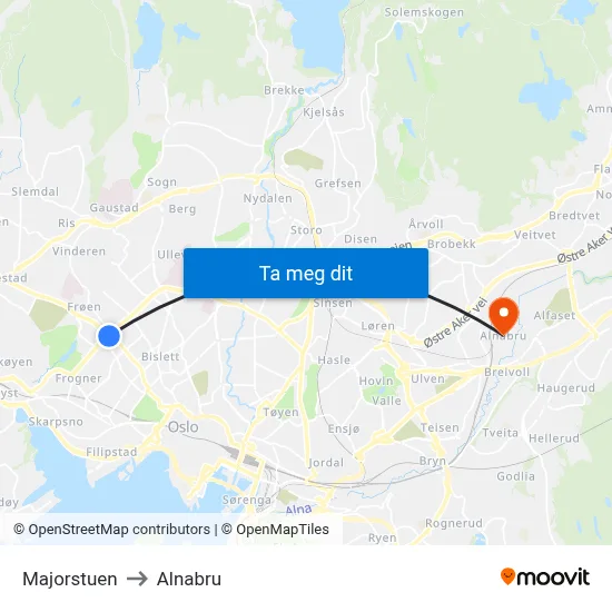 Majorstuen to Alnabru map
