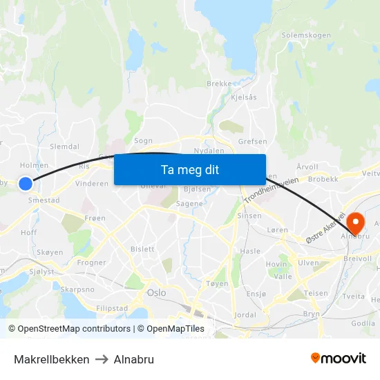 Makrellbekken to Alnabru map