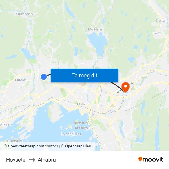 Hovseter to Alnabru map