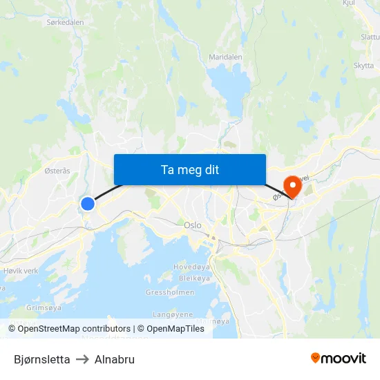 Bjørnsletta to Alnabru map