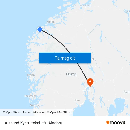 Ålesund Kystrutekai to Alnabru map