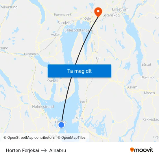 Horten Ferjekai to Alnabru map
