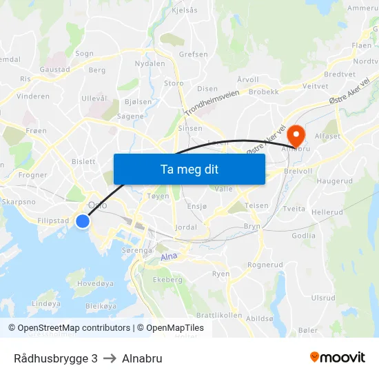 Rådhusbrygge 3 to Alnabru map